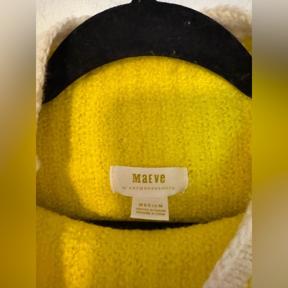 Maeve Anthropologie Yellow Pink Knit Mock Neck Sweater Medium Cuffed EUC - Picture 3 of 6